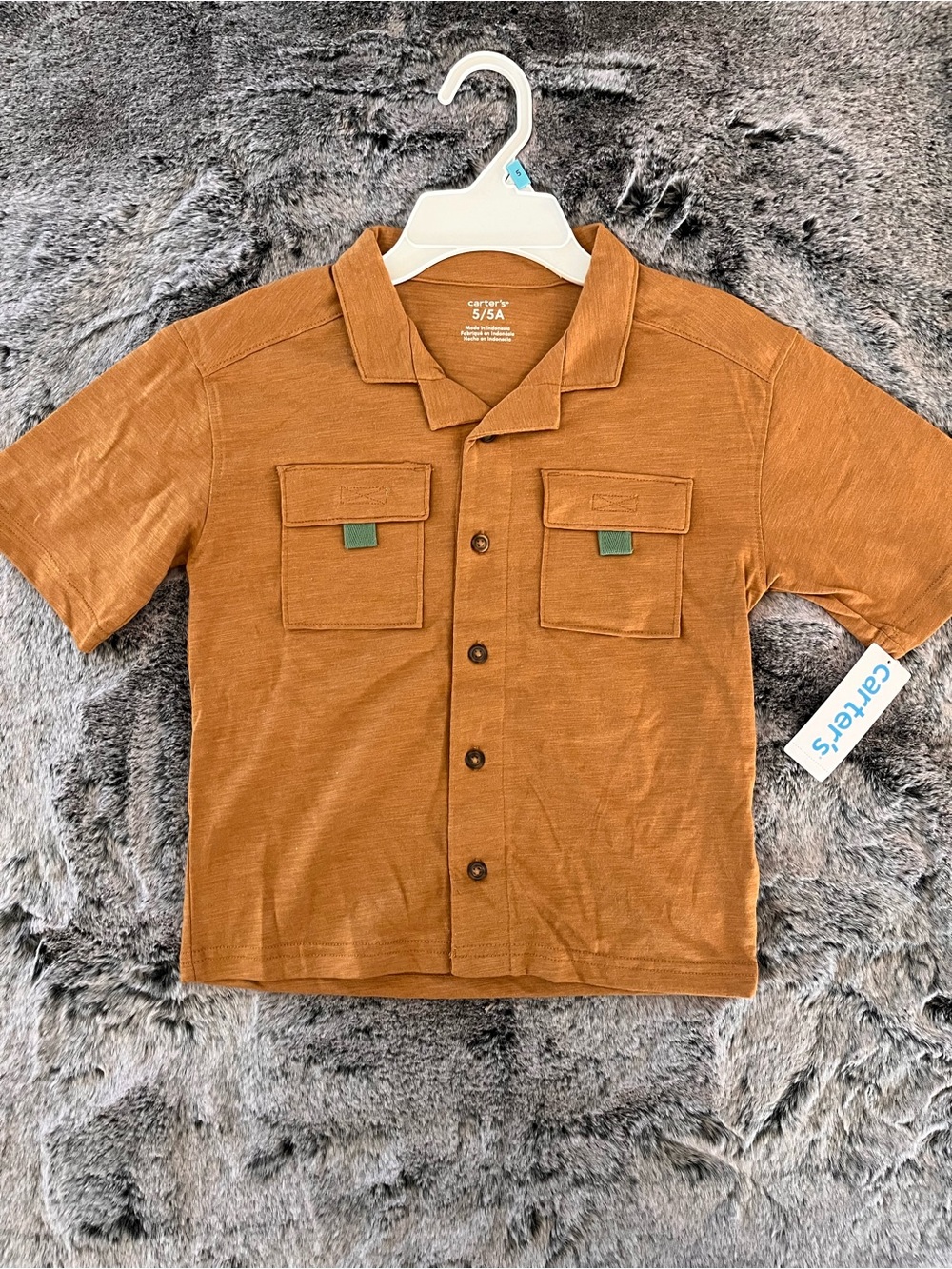 New Carter’s Boys Collared Shirt Button Down Tan Sz 5, 6, 8